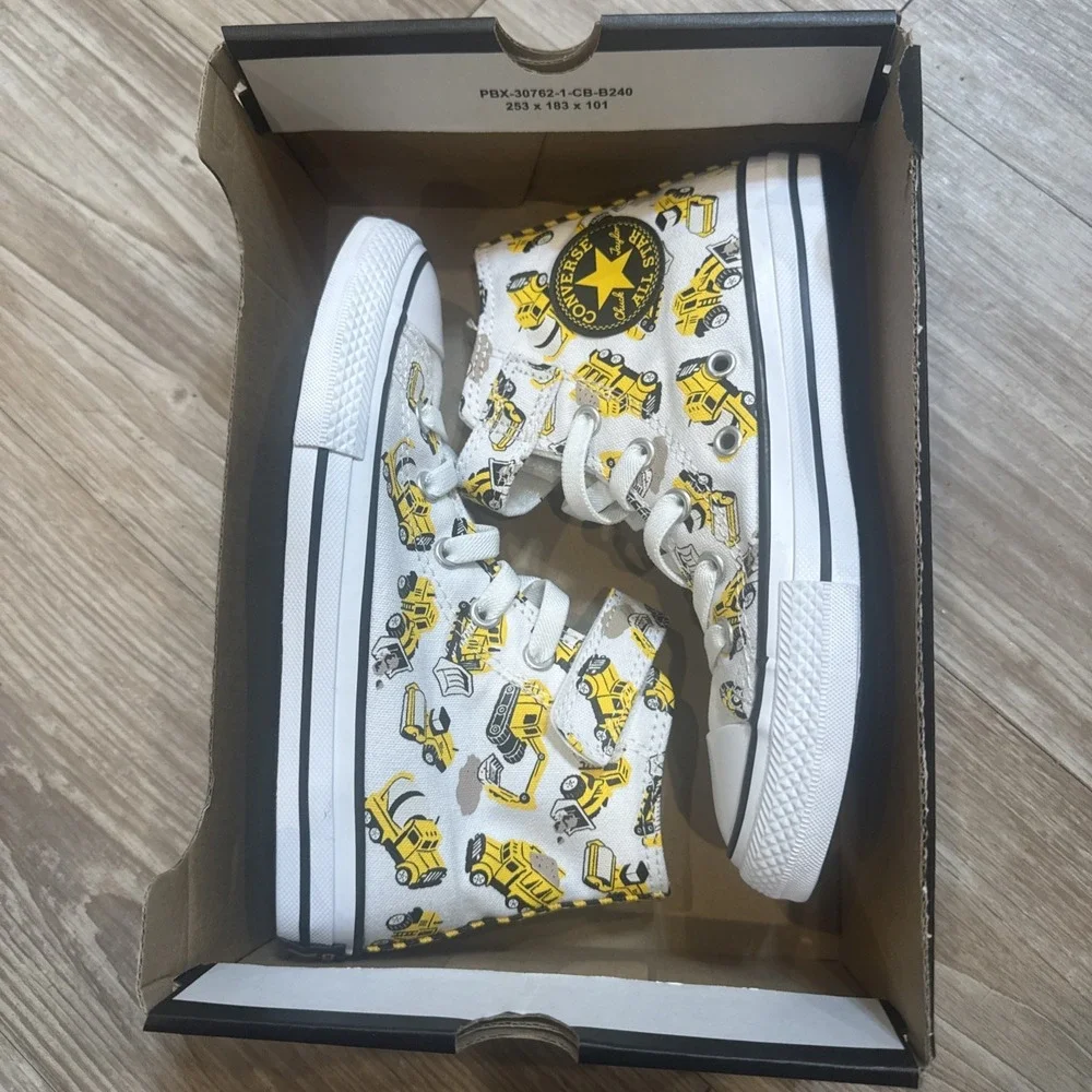 Converse CTAS‎ High Tops Yellow Construction Trucks Designs Kids NEW Size 2